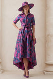 Floral Fuchsia A Line High-Low Mum of the Bride Dress with Belt