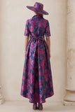 Floral Fuchsia A Line High-Low Mum of the Bride Dress with Belt