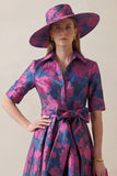 Floral Fuchsia A Line High-Low Mum of the Bride Dress with Belt