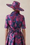 Floral Fuchsia A Line High-Low Mum of the Bride Dress with Belt
