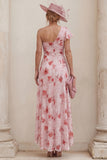 One Shoulder Floral Dusty Rose A Line Ruched Mum of the Bride Dress