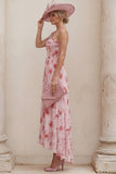 One Shoulder Floral Dusty Rose A Line Ruched Mum of the Bride Dress