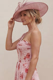 One Shoulder Floral Dusty Rose A Line Ruched Mum of the Bride Dress