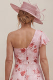 One Shoulder Floral Dusty Rose A Line Ruched Mum of the Bride Dress