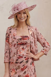 2 Piece Dusty Rose Ruched Floral Mum of the Bride Dress with Jacket