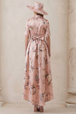 Floral Dusty Rose A Line Short Sleeve High-Low Mum of the Bride Dress with Belt