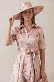 Floral Dusty Rose A Line Short Sleeve High-Low Mum of the Bride Dress with Belt