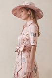Floral Dusty Rose A Line Short Sleeve High-Low Mum of the Bride Dress with Belt
