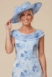 Light Blue Cowl Neck Mermaid Floral Mum of the Bride Dress with Slit