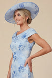 Light Blue Cowl Neck Mermaid Floral Mum of the Bride Dress with Slit