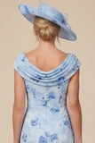 Light Blue Cowl Neck Mermaid Floral Mum of the Bride Dress with Slit