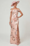 Off The Shoulder Dusty Rose Mermaid Floral Mum of the Bride Dress with Slit