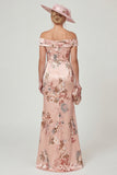 Off The Shoulder Dusty Rose Mermaid Floral Mum of the Bride Dress with Slit