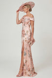 Off The Shoulder Dusty Rose Mermaid Floral Mum of the Bride Dress with Slit