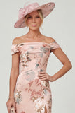 Off The Shoulder Dusty Rose Mermaid Floral Mum of the Bride Dress with Slit