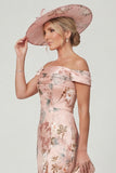 Off The Shoulder Dusty Rose Mermaid Floral Mum of the Bride Dress with Slit