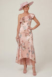 Dusty Rose One Shoulder Ruffled Mermaid Floral High-Low Mum of the Bride Dress