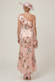 Dusty Rose One Shoulder Ruffled Mermaid Floral High-Low Mum of the Bride Dress