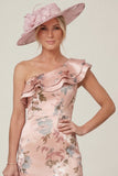 Dusty Rose One Shoulder Ruffled Mermaid Floral High-Low Mum of the Bride Dress