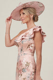 Dusty Rose One Shoulder Ruffled Mermaid Floral High-Low Mum of the Bride Dress
