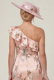 Dusty Rose One Shoulder Ruffled Mermaid Floral High-Low Mum of the Bride Dress
