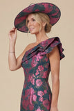 Fuchsia Sheath Floral One Shoulder Ruffled Midi Mum of the Bride Dress