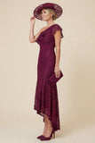 Lace One Shoulder Mermaid Ruffled Burgundy Mum of the Bride Dress