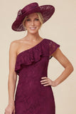 Lace One Shoulder Mermaid Ruffled Burgundy Mum of the Bride Dress