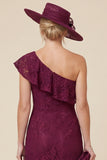 Lace One Shoulder Mermaid Ruffled Burgundy Mum of the Bride Dress