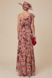 Floral Dusty Rose One Shoulder Ruffled Mum of the Bride Dress with Slit