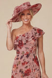 Floral Dusty Rose One Shoulder Ruffled Mum of the Bride Dress with Slit