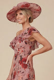 Floral Dusty Rose One Shoulder Ruffled Mum of the Bride Dress with Slit