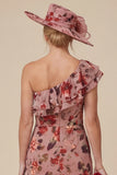 Floral Dusty Rose One Shoulder Ruffled Mum of the Bride Dress with Slit