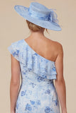 Light Blue Floral Mermaid Ruffled One Shoulder High-Low Mum of the Bride Dress