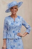 Blue A Line Floral 2 Piece Mum of the Bride Dress with Jacket