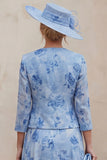 Blue A Line Floral 2 Piece Mum of the Bride Dress with Jacket