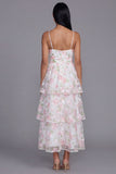 Yellow Floral A Line Spaghetti Straps Tiered Wedding Guest Dress with Ruffles