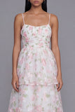 Yellow Floral A Line Spaghetti Straps Tiered Wedding Guest Dress with Ruffles
