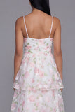 Yellow Floral A Line Spaghetti Straps Tiered Wedding Guest Dress with Ruffles