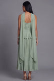 Dusty Sage Strapless A Line Ruffles Pleated Wedding Guest Dress with Sash