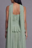 Dusty Sage Strapless A Line Ruffles Pleated Wedding Guest Dress with Sash