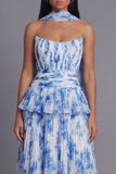 Dusty Sage Strapless A Line Ruffles Pleated Wedding Guest Dress with Sash