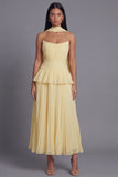 Dusty Sage Strapless A Line Ruffles Pleated Wedding Guest Dress with Sash