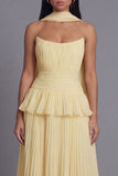 Dusty Sage Strapless A Line Ruffles Pleated Wedding Guest Dress with Sash
