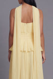 Dusty Sage Strapless A Line Ruffles Pleated Wedding Guest Dress with Sash
