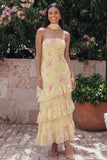 White Pink Flower Strapless A Line Tiered Ruffle Midi Wedding Guest Dress with Sash