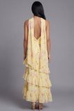 White Pink Flower Strapless A Line Tiered Ruffle Midi Wedding Guest Dress with Sash