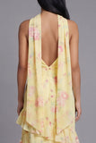 White Pink Flower Strapless A Line Tiered Ruffle Midi Wedding Guest Dress with Sash