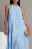 Sky Blue A Line Pleated Ruffle Midi Wedding Guest Dress