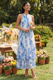 Sky Blue A Line Pleated Ruffle Midi Wedding Guest Dress